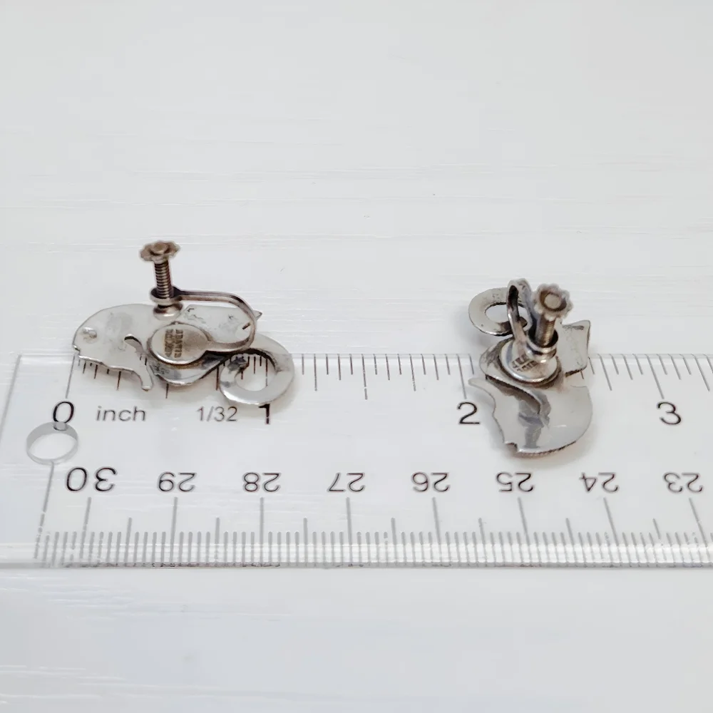 Vintage Antique MEXICO Sterling Silver Seahorse Screwback Earrings - Picture 6 of 8